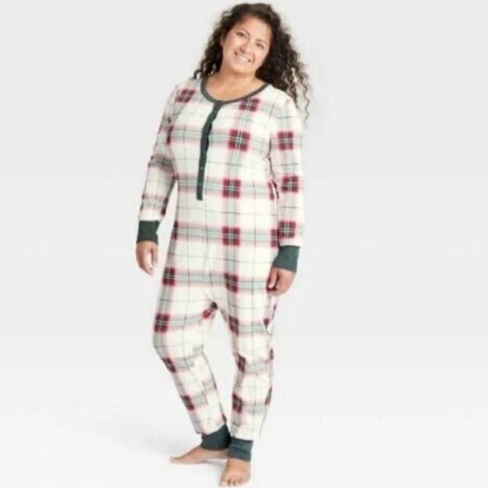 Hearth & Hand Magnolia Plaid Union Suit Pajamas One Piece Womens Size L
